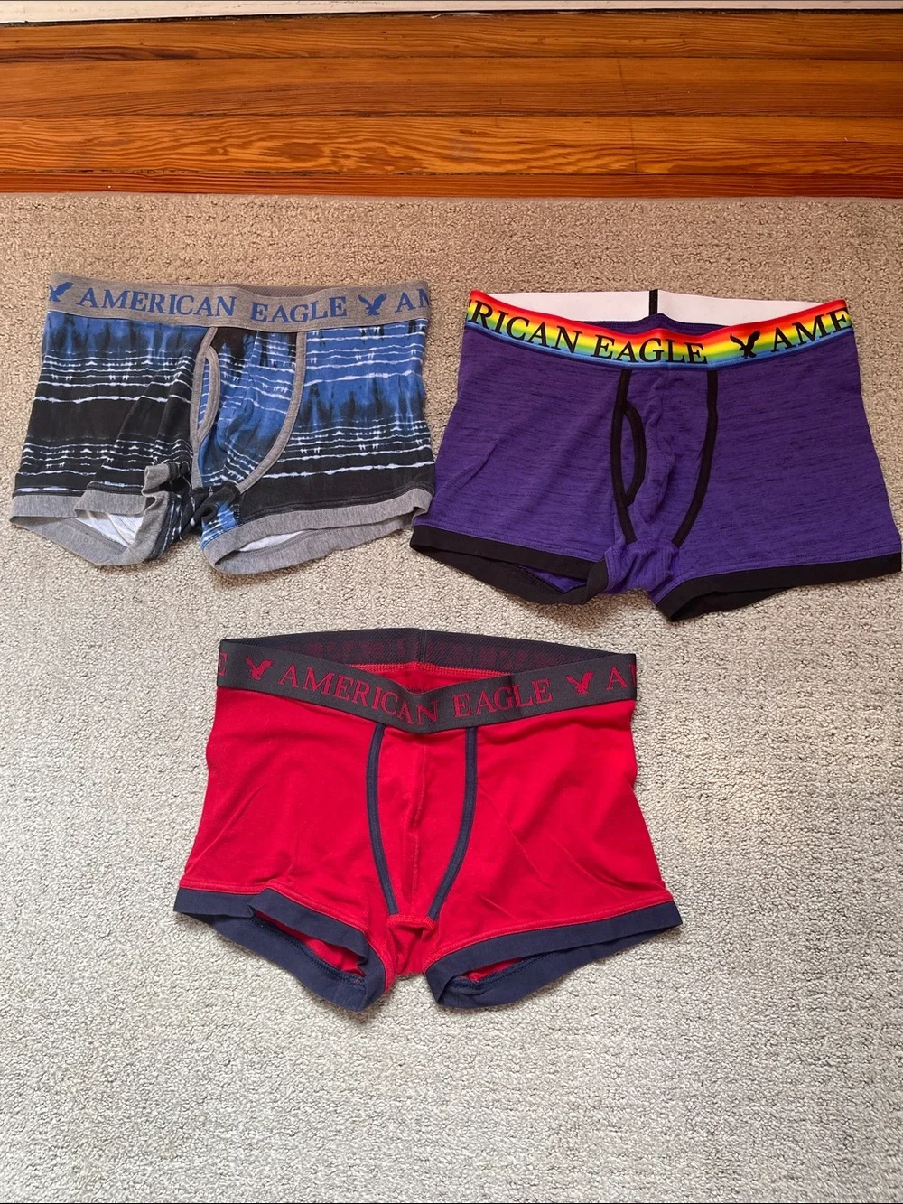 American Eagle Outfitters Men’s Boxer Briefs — Red, Purple, Blue (3-Pack)